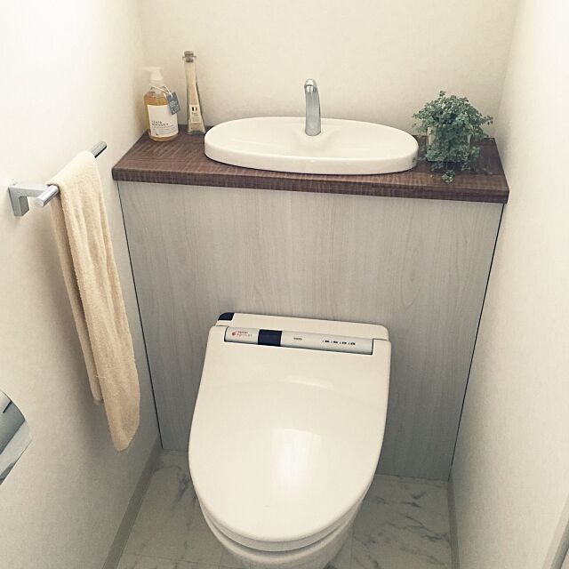 Bathroom,観葉植物,タンクレストイレ,白が好き,タンクレス風,DIY,タンクレス DIY,ニトリ,グリーンのある暮らし yuki_の部屋