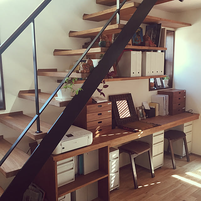 My Desk,ウォールナット引出し,無印良品 収納,造作カウンター,PCカウンター,デスク,アジアン雑貨,パソコンデスク,見せて！みんなのデスク周り賞,書類棚,本棚,ホワイトグレー usuririの部屋