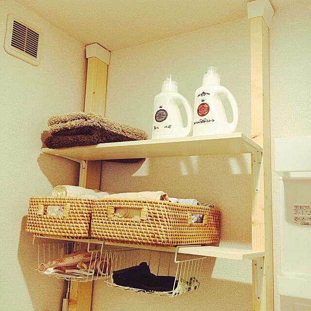 お風呂場,ディアウォール,ニトリのかご,洗濯機周り,定点観測,賃貸DIY Rikakoの部屋