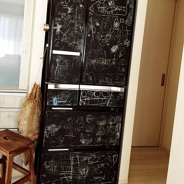 Kitchen,冷蔵庫リメイク,黒板シート,DIY,男前,IKEA satoshiの部屋