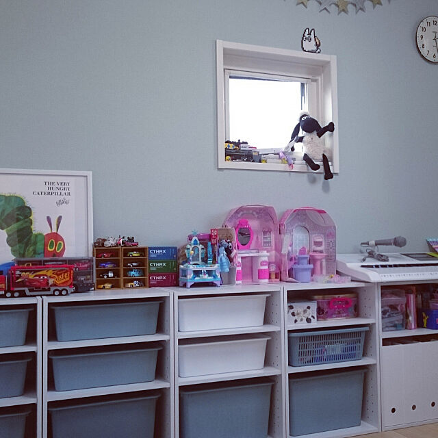 Overview,子供部屋,4.5帖,みずいろの壁,カラーボックス,模様替え♪,ニトリ,増え続けるおもちゃ seinaの部屋
