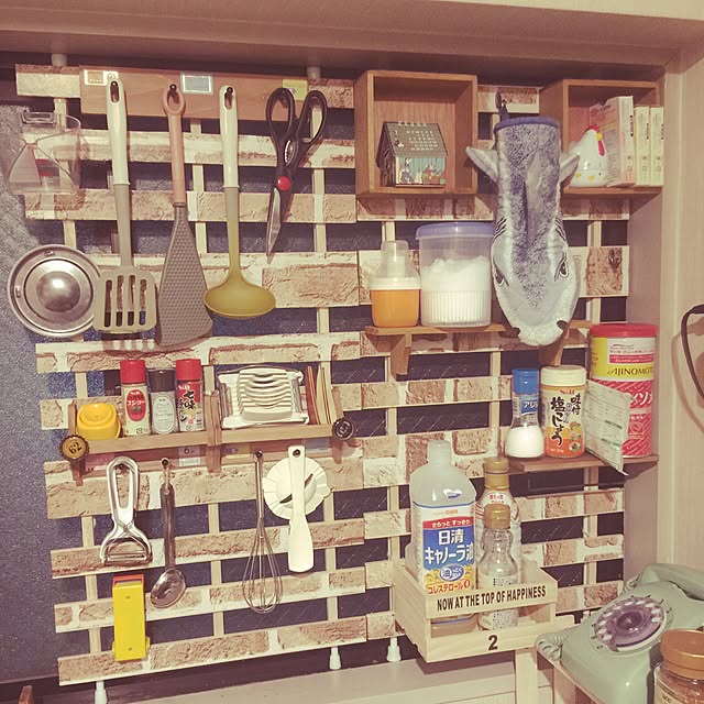 Kitchen,つっぱり棚,つっぱり棒,リメイクシート,100均,セリア,DIY,ハンドメイド,すのこリメイク HO_Oceanの部屋