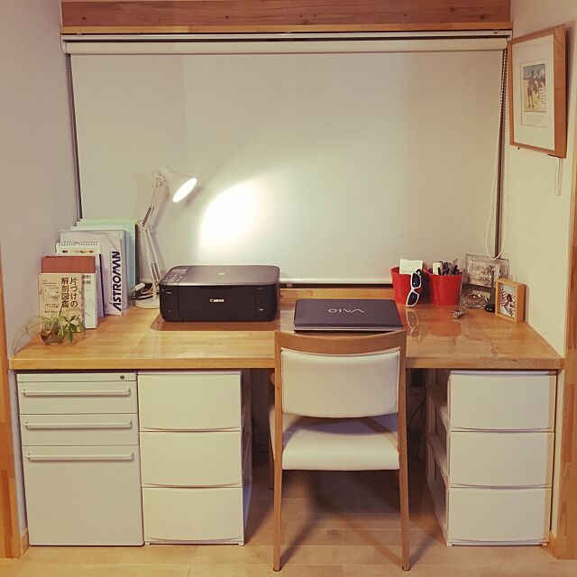 My Desk,ROOM'S,ニトリの椅子,照明,観葉植物,squ+,北欧,シンプル,収納,書斎 chikaramosの部屋