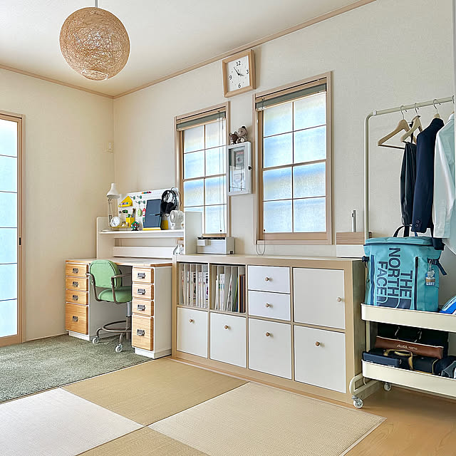 ナチュラルインテリア,収納,トローリーハンガー,山善,レタートレイ,KALLAX,IKEA,学用品収納,中学生,デスク,勉強机,学習机,和室,ナチュラルカラー,Overview,収納棚 miyuの部屋