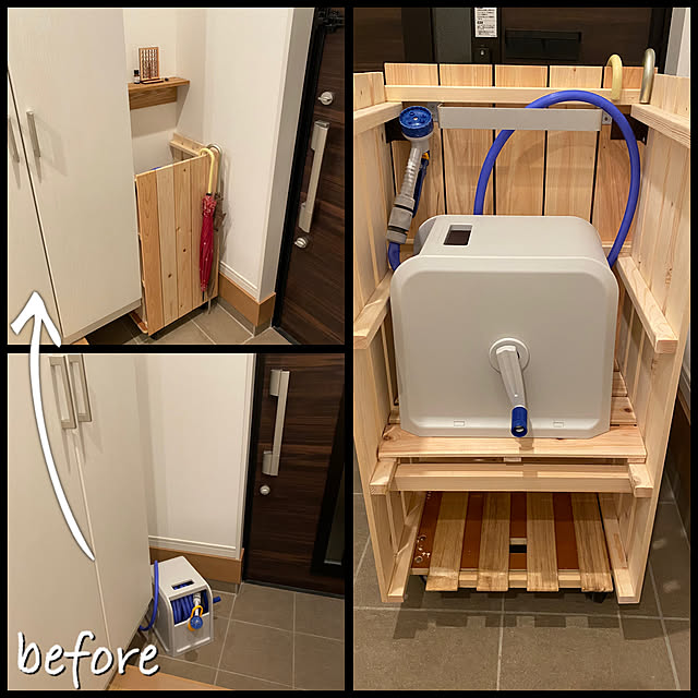 キャスター付き収納,収納,ホース,洗車,スノコリメイク,DIY,Entrance thの部屋