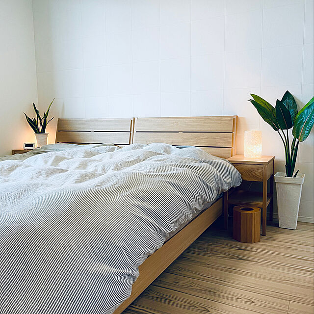 タモ材ベッド,観葉植物,ナチュラル,フェイクグリーン,照明,Bedroom matyの部屋