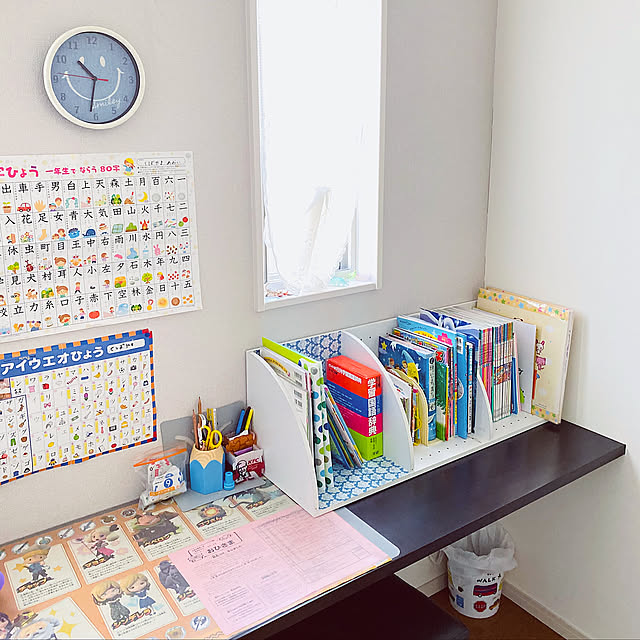 ニトリ3段コーナーラック,階段踊り場のスタディコーナー,下の子のスタディスペース,My Shelf,時計スリーコインズ uki-uki77の部屋
