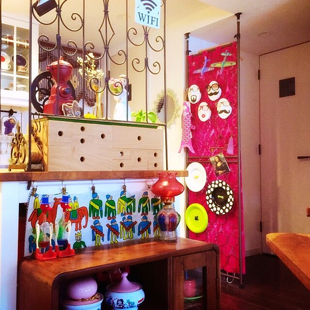 My Shelf,トレリス,小引き出し,無印良品,一人暮らし,カラフル,平和鳥,オイルランプ,タッキースタイル municoの部屋