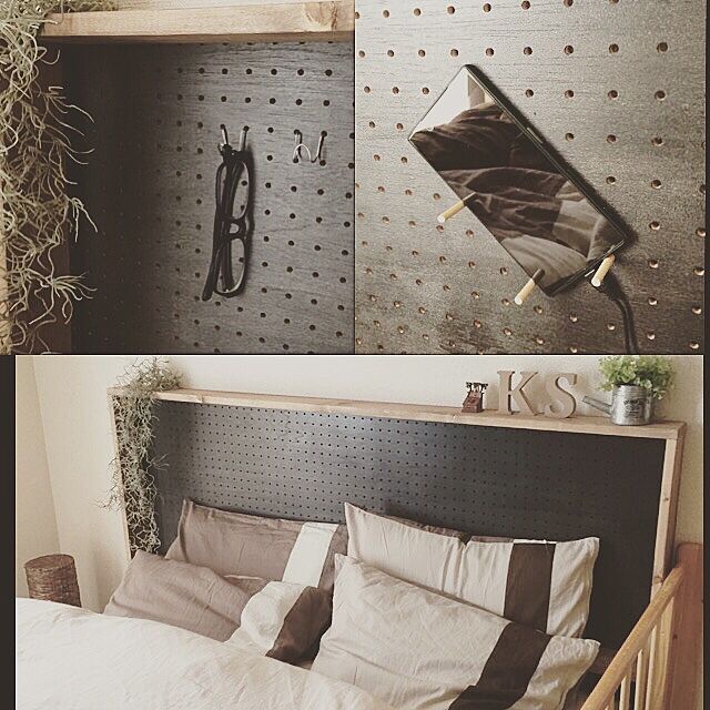 Bedroom,有孔ボード,ペグボード,1×4で作る家具,インスタやってます→syk92aaa,IKEA,100均,みせる収納,賃貸 kaniの部屋