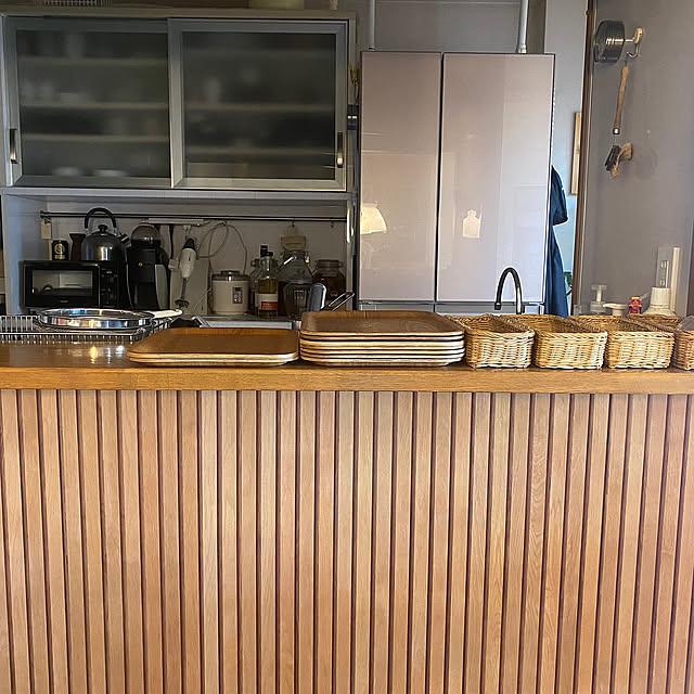 Kitchen,キッチンカウンター下,キッチンカウンター,マステ壁紙,壁紙屋本舗,マステリメイク,スラットウォール風,リメイクシート cottoncottonの部屋