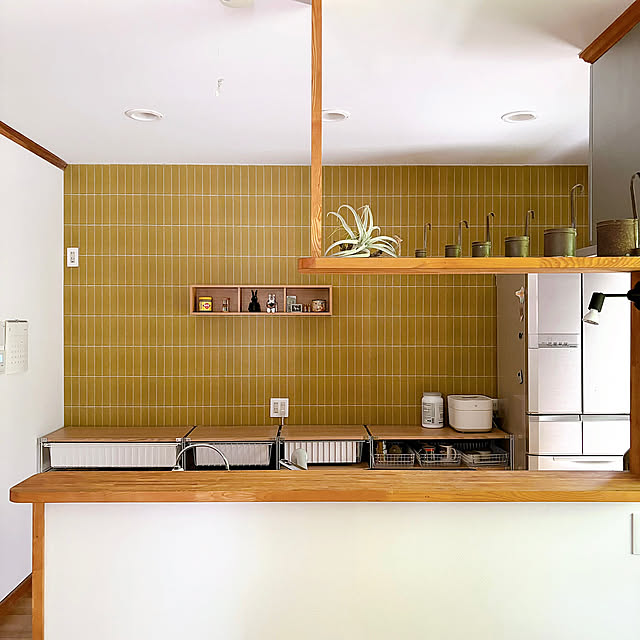 Kitchen,キッチン収納棚,キッチン収納,無印シェルフ,壁紙貼り替え,壁紙屋本舗さん,壁紙DIY,壁紙屋本舗,カウンターキッチン,リフォーム・リノベーション timtamの部屋