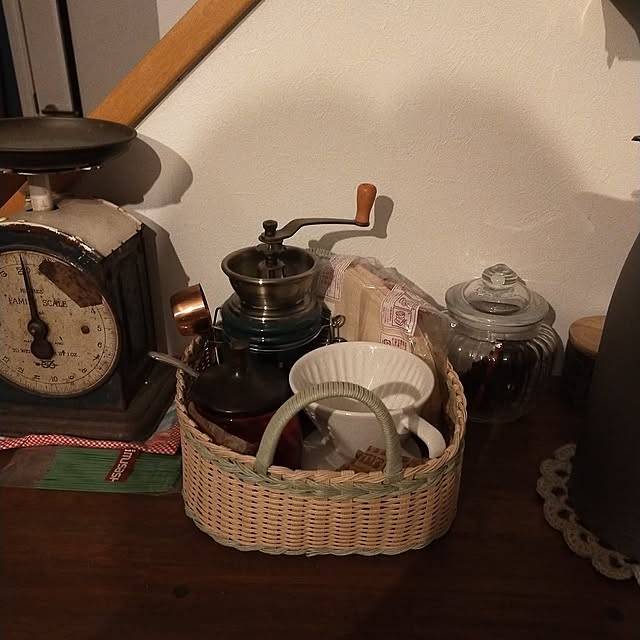 Kitchen,セット,手作り,ＤＩＹ,手編みのかご,黒糖入れは五十年以上前のもの tamachan235の部屋