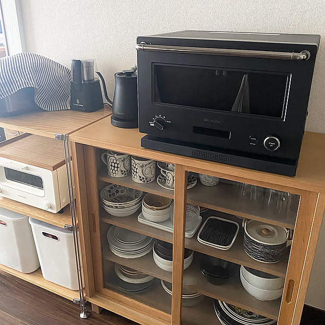 Kitchen,カップボードコーナー,バルミューダ レンジ,バルミューダケトル,バルミューダ トースター,いつもありがとうございます♡,Room Clipとの出会いに感謝✳︎,フォロワーの皆様に感謝♡,日常に感謝,なかなか訪問できなくてごめんなさい,日々の暮らし,アラビア パラティッシ,アラビアブラックパラティッシ,無印良品 mi_h02の部屋