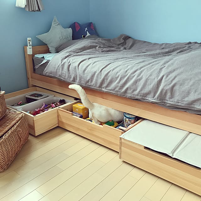 Bedroom,無印良品ベッド,無印良品,おもちゃ収納,ねこ,ねこと暮らす。 omo8の部屋