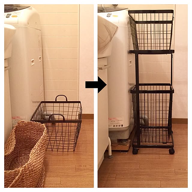 Bathroom,脱衣所,洗面所,洗濯カゴ,ビフォーアフター,楽天で買ったもの,towerシリーズ,ランドリーバスケット,ランドリーワゴン,賃貸 Kaneyukiの部屋