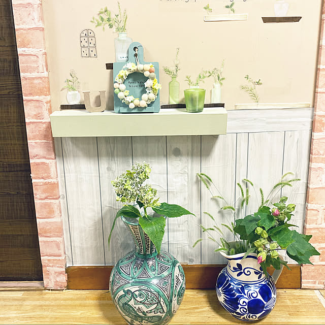 グリーンのある暮らし,アロマキャンドル,simpleblowback さん作品,芙蓉のつぼみ,ネコジャラシ,秋紫陽花,癒しの空間,団地,My Shelf,お気に入りの花瓶,癒し,陶器ピッチャー mamiの部屋