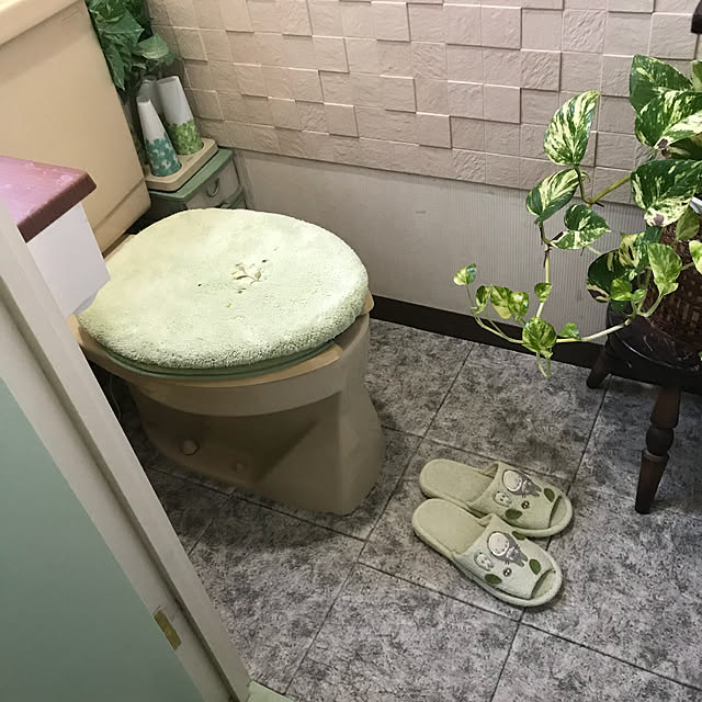 Bathroom,トイレの床をリメイク,ポトス,ミルクスツール,飛騨産業チェア,みどり色が好き,セリア,リメイククッションシート,トイレ,エコカラットDIY,エコカラットを自分達で貼ろう部,エコカラット,OXO グロウ mizucchiの部屋