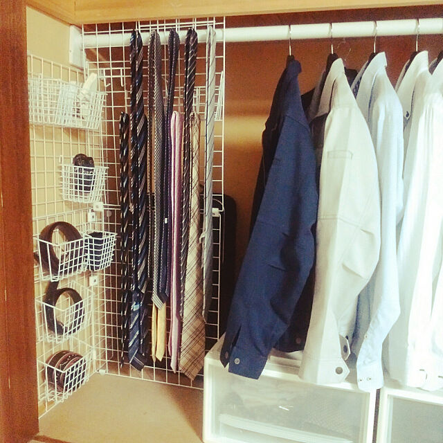 My Shelf,ネクタイ収納,ベルト収納,ワイヤーネット,押し入れ収納,夫の服,GW,断捨離中 ohayaの部屋