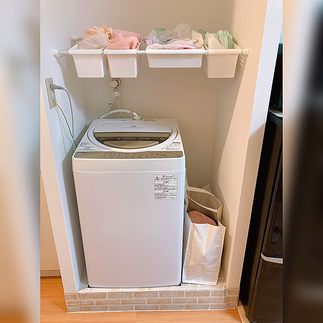 シンデレラフィット,つっぱり棒棚,洗濯機まわりの収納,洗濯機周り,ダイソー,Bathroom,1DK 一人暮らし,ひとり暮らし,洗濯パンカバーDIY,DIY,100均DIY dangochanの部屋