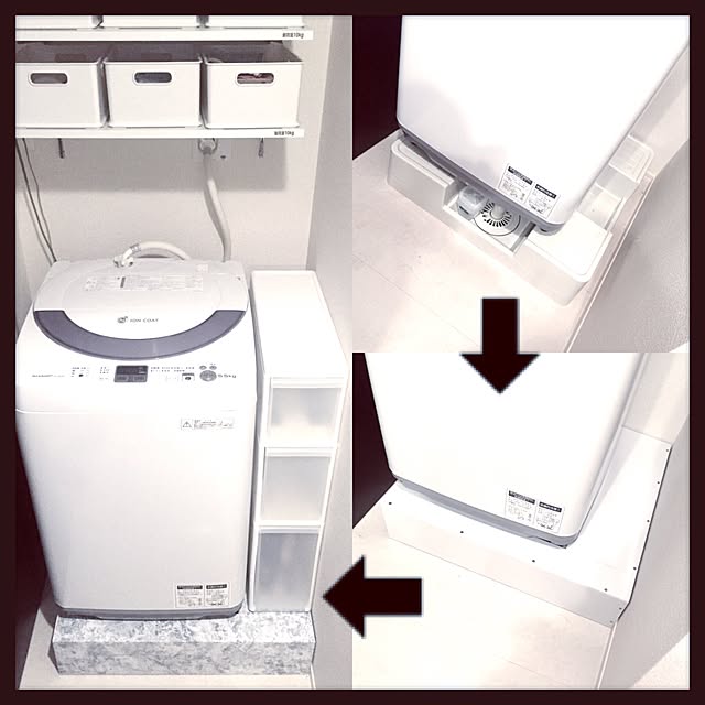 Bathroom,すきま収納,洗濯機周り,モノトーン,白黒,ホワイトインテリア,賃貸,洗面所,100均 Saaaachanの部屋