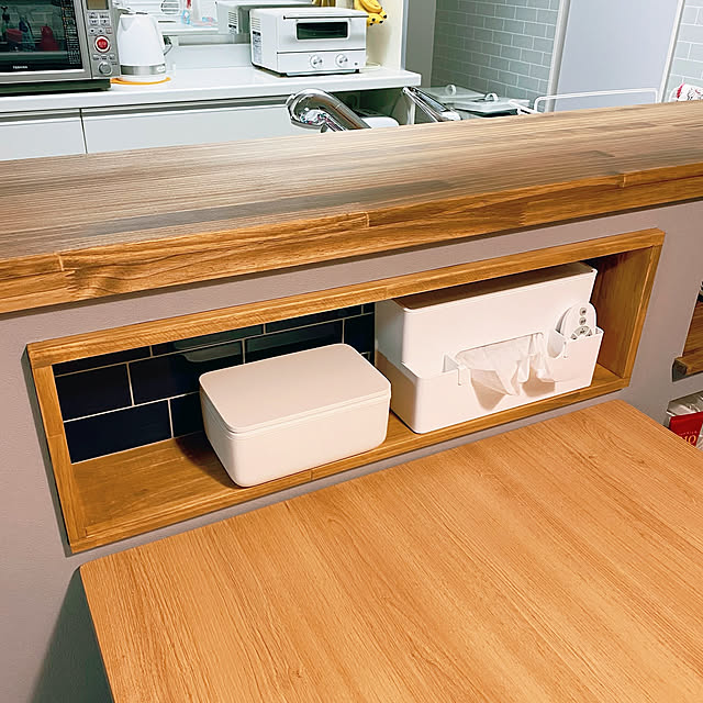 Kitchen,ウェットティッシュケース,ティッシュケース,ニッチDIY,ニッチ,ダイニング,DIY,キッチンカウンター,サブウェイタイル,ニトリ iggyの部屋