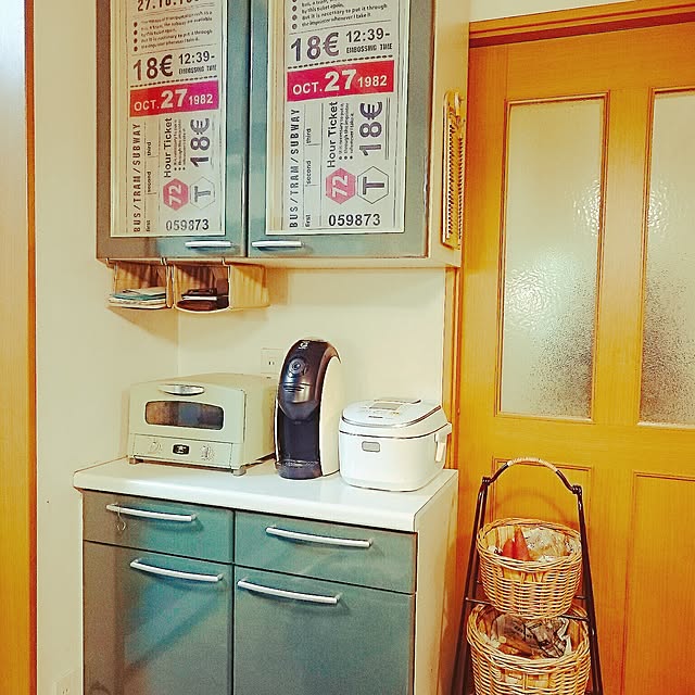 Kitchen,セリア,手ぬぐい活用法,バリスタ,アラジングラファイトグリルトースター,かご収納,シンプルインテリア hanaの部屋