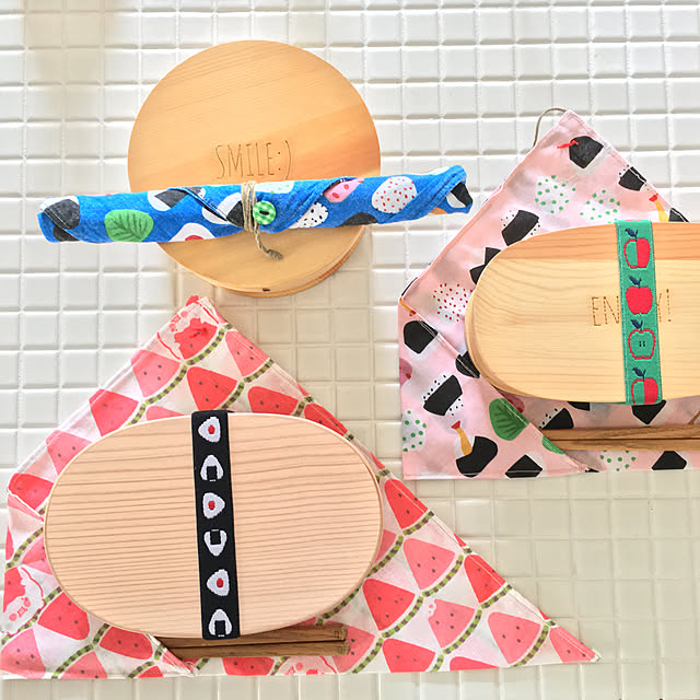 手ぬぐいハンドメイド,セリア手ぬぐい,手ぬぐいインテリア,ナチュラルインテリア,タイルキッチン,Kitchen,箸入れハンドメイド,箸入れ,箸入れ付ランチョンマット,曲げわっぱ mami3.1268mamiの部屋