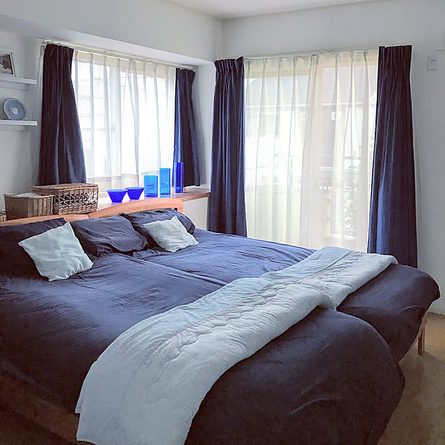 Bedroom,ブルー,北欧,青,IKEA,寝室,ブルーの落ち着く寝室,ベッドルーム,定点観測 hiyo.pietの部屋