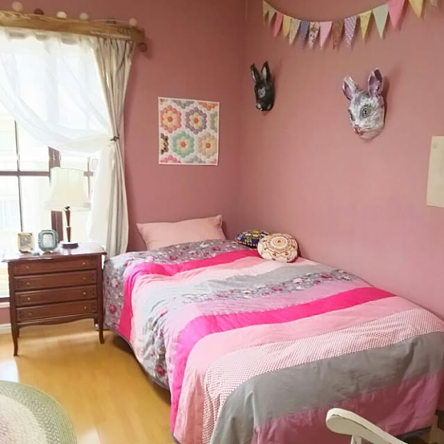 Bedroom,姫部屋,団地,RC名古屋,築35年以上,DIY,娘の部屋,パッチワークが好き,ベッドカバー,ベッド,手作り hotaruの部屋