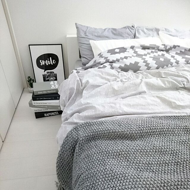 Bedroom,寝室,モノトーン,白黒,北欧,ポスター,H&M HOME,IKEA mimi24の部屋