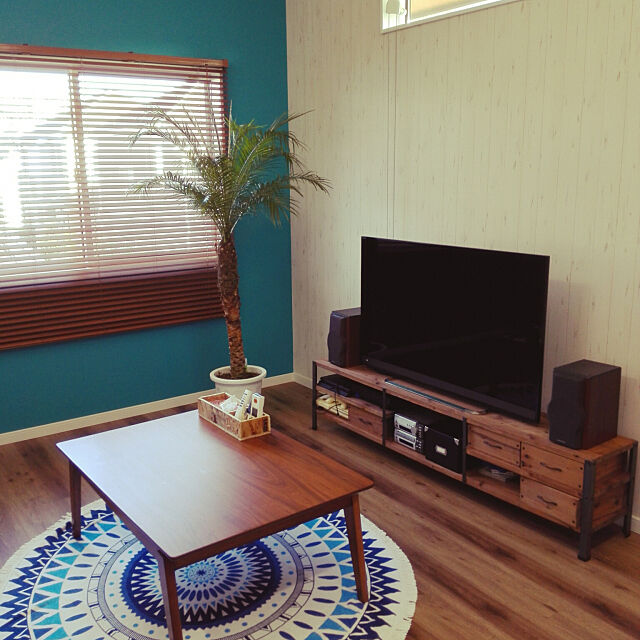 Lounge,西海岸インテリア,オーディオ,テレビボード,ヤシの木,ウッドブラインド Mioの部屋