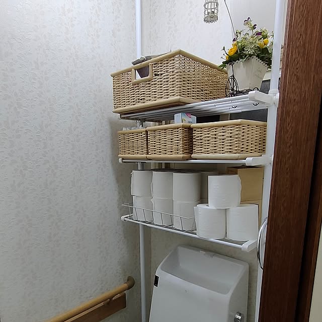 Bathroom,かご・バスケット,100均,セリア,トイレットペーパー,サニタリー収納,無印良品,賃貸,突っぱり棚 emaria1226の部屋