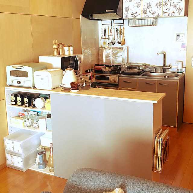 一人暮らし,賃貸,リメイクシート,キッチンカウンターに憧れて,賃貸でも諦めない！,カウンター,100均,マリアージュフレール,お茶セット,ティータイム,収納,ディスプレイ,無印良品,Kitchen,カラーボックスでキッチンカウンター,カラーボックス memeの部屋