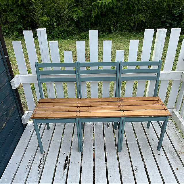 椅子リメイク,ベンチ DIY,ハンドメイド,庭のある暮らし,手作りのある暮らし,Entrance,ラスティックパイン,オールドウッドワックス,カインズホームのペンキ,手作りウッドデッキ,ウッドデッキのある暮らし,譲ってもらった椅子,ハンドメイドのある暮らし MIPONの部屋