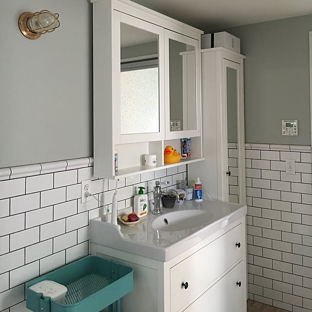 Bathroom,アメリカンスタイル,海外インテリア,アメリカンハウス,RH,ロンハーマン,IKEA,WTW,いいね&フォローありがとうございます,西海岸インテリア,カリフォルニアスタイル,サーファーズハウス,カリフォルニアハウス,西海岸,西海岸スタイル,タイル,マリンランプ sariboooの部屋