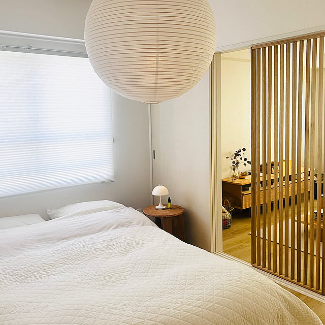Bedroom,ホテルライク,DIY,賃貸インテリア,ジャパンディ,和モダン,ルーバーDIY,HAY照明,和テイストが好き rumiichiの部屋