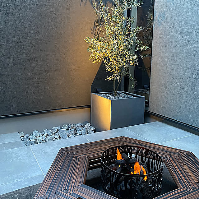 焚き火テーブル,焚き火台,オリーブの鉢植え,オリーブの木,オリーブ,中庭のある暮らし,中庭,中庭のある家,Overview piklsの部屋