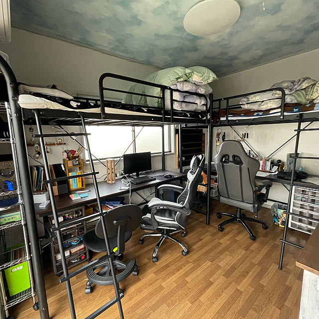 PCデスク,ロフトベッド,6畳子ども部屋,兄弟部屋,Bedroom,B4引き出し,ルミナスラック naluの部屋