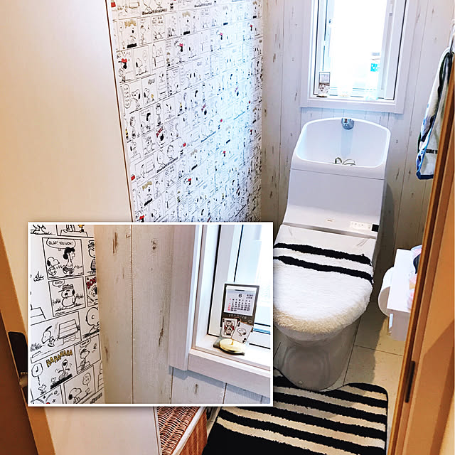 ニトリのトイレマット＆蓋カバー,TOTOトイレ,二階のトイレ♡,snoopy,アクセントクロス,すっきり暮らしたい,Bathroom rizumu4649の部屋