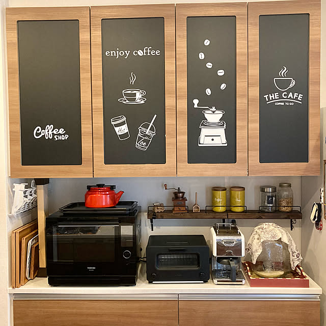 カップボード,ウォールステッカー,ブラックボードシート,DIY,カフェ風,Kitchen masufuuの部屋