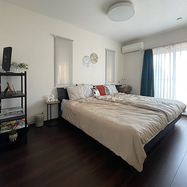 Bedroom,寝室,ベッド,シングルベッド,セミダブルベッド,寝室インテリア,ナチュラル,雑貨,カーテン,テレビ台,ディスプレイ,ニトリ,アジア工房 Natsukiの部屋