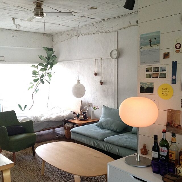 Overview,無印良品,ソファ,Jasper Morrison,照明,IKEA,植物,レクリント,ベッド towaの部屋