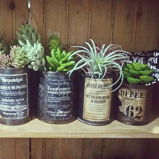 My Shelf,リメイク缶,DIY,ジャンクスタイル,ヴィンテージ,フェイクグリーン,アンティークラベル,男前インテリア,店舗ディスプレイ,インテリア,ブルックリンスタイル,ヴィンテージテイスト,ハンドメイド,無料ラベル,小物入れ,セリア puan-villageの部屋