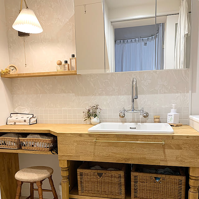 Bathroom,真鍮タオルハンガー,かご好き♡,上手工作所,KUKKAお花シリーズ,すっきり暮らす,ナチュラルインテリア,リノベーションハウス,木製品が好き♡,サラヤ,WASH BON,リサラーソン,造作洗面台,baum AONAの部屋
