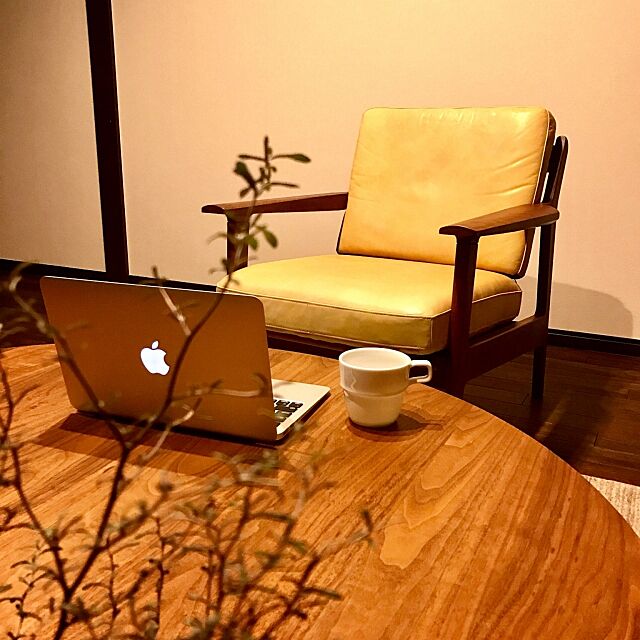 Lounge,MacBook Air,観葉植物,1人掛けチェアー,ナガノインテリア,masterwal,マスターウォール,デザイナーズチェア,ウォールナット,植物のある暮らし,和モダン tajiの部屋