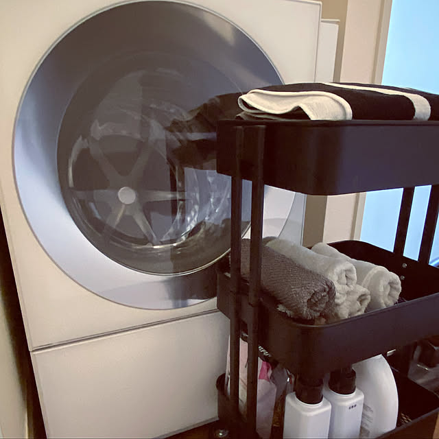 おうち時間,賃貸でも出来るリフォーム,賃貸インテリア,Panasonic洗濯乾燥機,キッチンワゴン,モノトーンインテリア,2LDKマンション,出逢いに感謝♡,愛犬と暮らす♡,Bathroom mihoの部屋