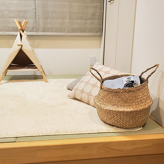 Lounge,お気に入りのかご・バスケット,かご収納,IKEAのかご,フローディス,ブランケット収納,小上がり畳スペース,ごろごろスペース,猫と暮らす annyaの部屋