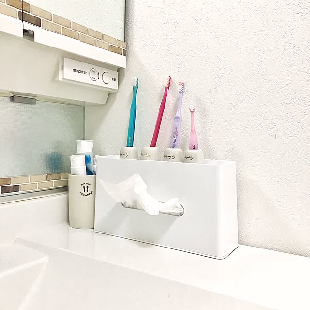 Bathroom,ナチュラルキッチン,歯ブラシスタンド,ニトリ,洗面所,モニター当選♡,ニトリ洗面所コーディネートモニター,ティッシュケース,白が好き Appletreeの部屋