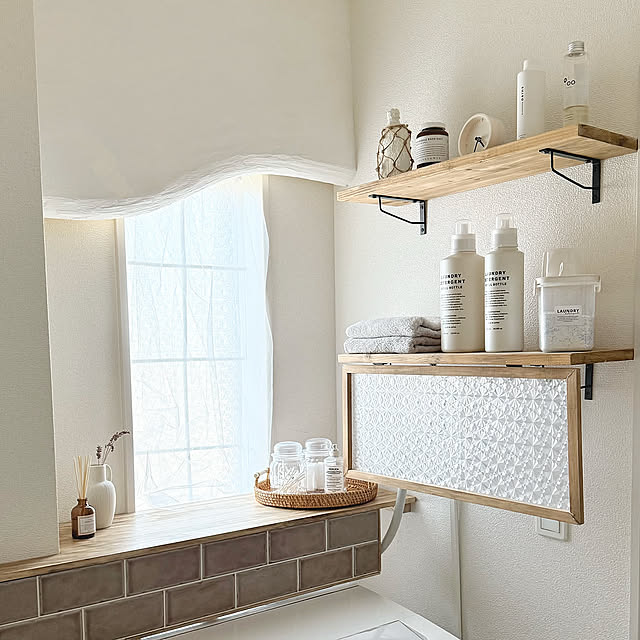 Bathroom,洗面所 収納,DIY,建売住宅,洗面所,100均,洗面所DIY,目隠しアイデア,アーチ壁DIY miの部屋