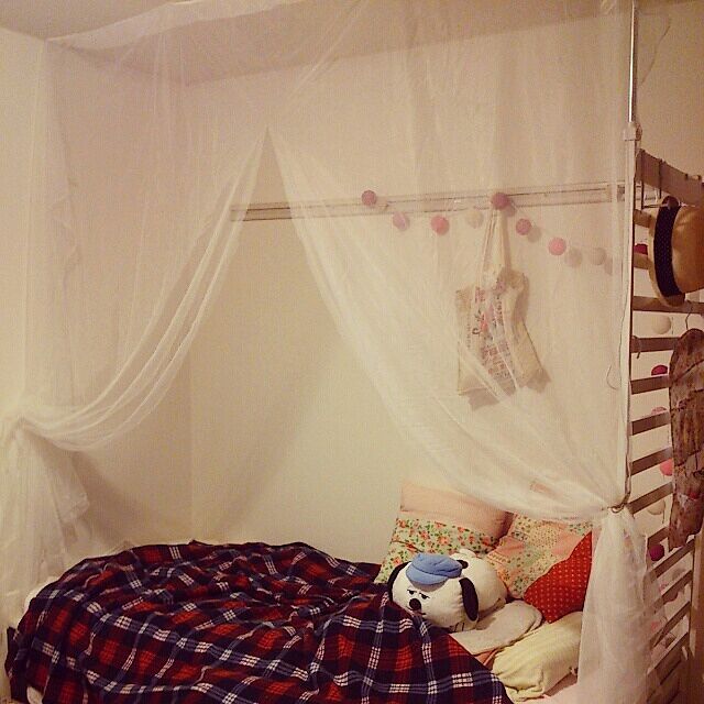 Bedroom,一人暮らし,ワンルーム,照明,雑貨,天蓋 maikoooの部屋